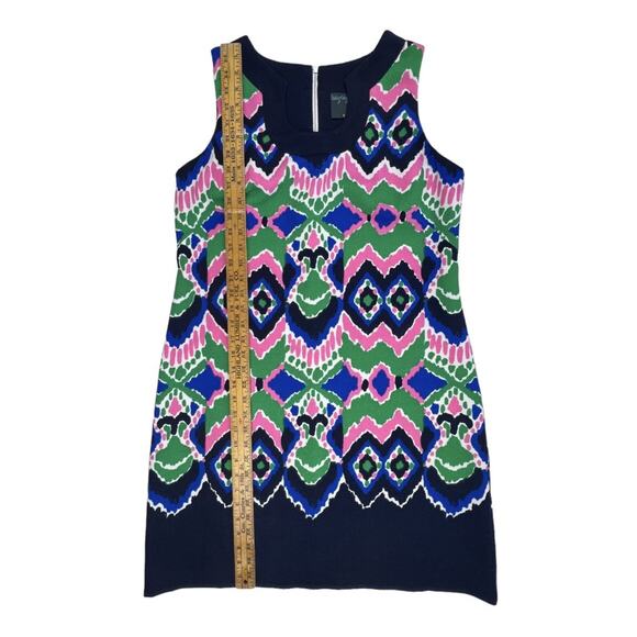 Gabby Skye Dress Womens 14 Pink Green Blue Ikat Print Shift Sleeveless - Picture 10 of 11